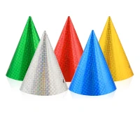 Holographic paper hats, assorted colours, 6 pcs