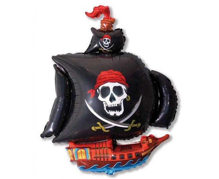 Foil balloon 24" FX - Pirate ship (black/blue),  unpacked (flat)