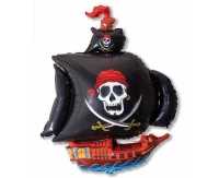 Foil balloon 24" FX - Pirate ship (black/blue),  unpacked (flat)