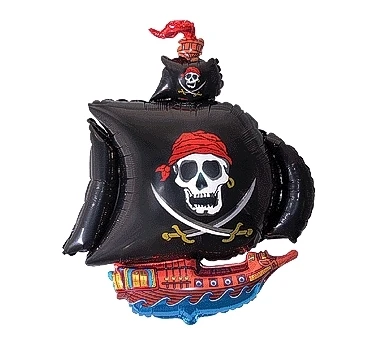 Foil balloon 14" FX - Pirate Ship (black),  unpacked (flat)