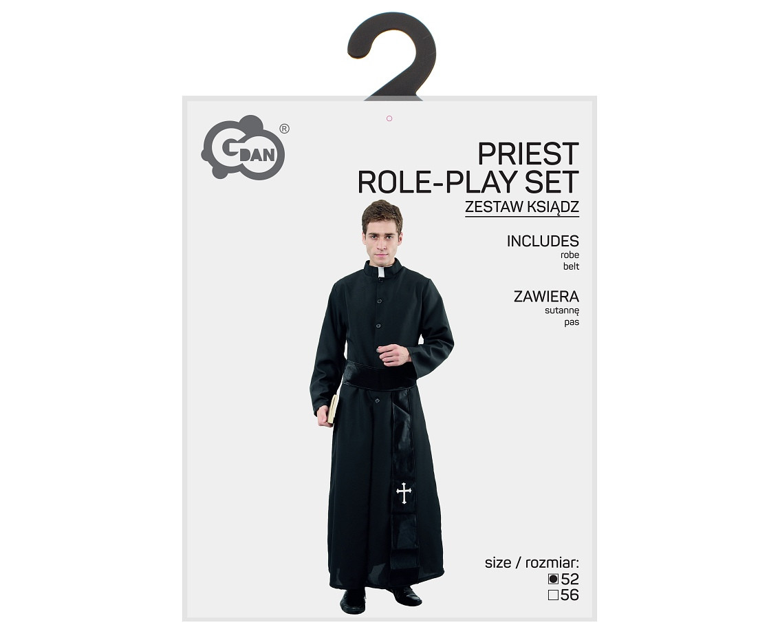 Zestaw dla dorosłych Ksiądz (sutanna, pas), rozm. 52