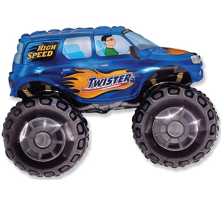 Foil balloon 24" FX - TWISTER car (blue),  unpacked (flat)