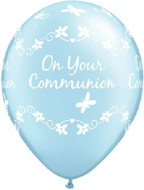 Balloons Anagram 11", QL "On Your Communion", metallic light blue, 25pcs EOL
