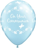 Balloons Anagram 11", QL "On Your Communion", metallic light blue, 25pcs EOL