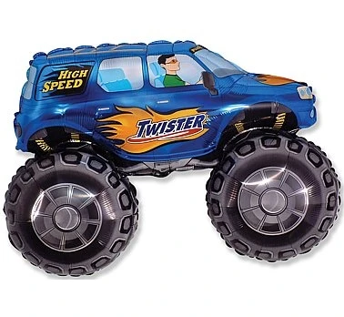 Foil balloon 14" FX - TWISTER car (blue),  unpacked (flat)