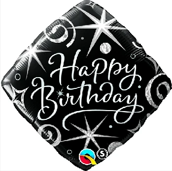 Foil balloon 18" QL SQR "Happy Birthday" black-white EOL