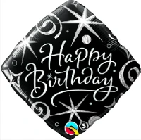 Foil balloon 18" QL SQR "Happy Birthday" black-white EOL