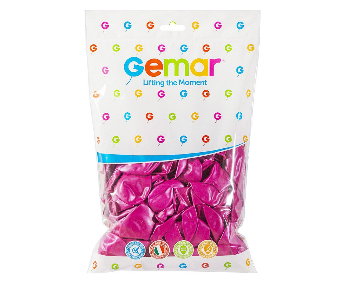 Balony Gemar 12", metalik ciemnoróżowe, 100szt.