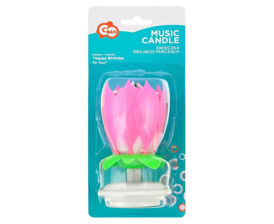 Music candle, pink, blister