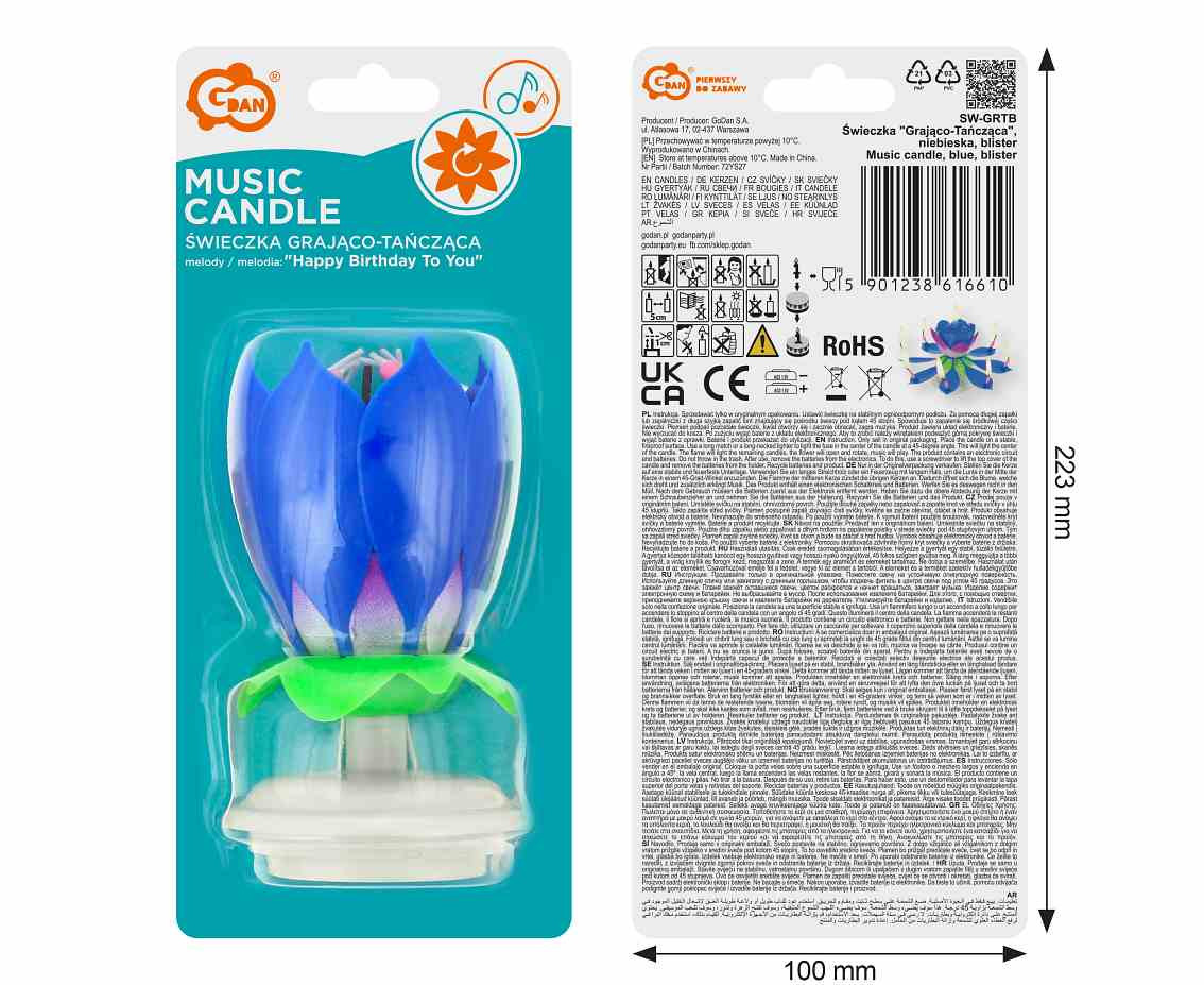 Music candle, blue, blister