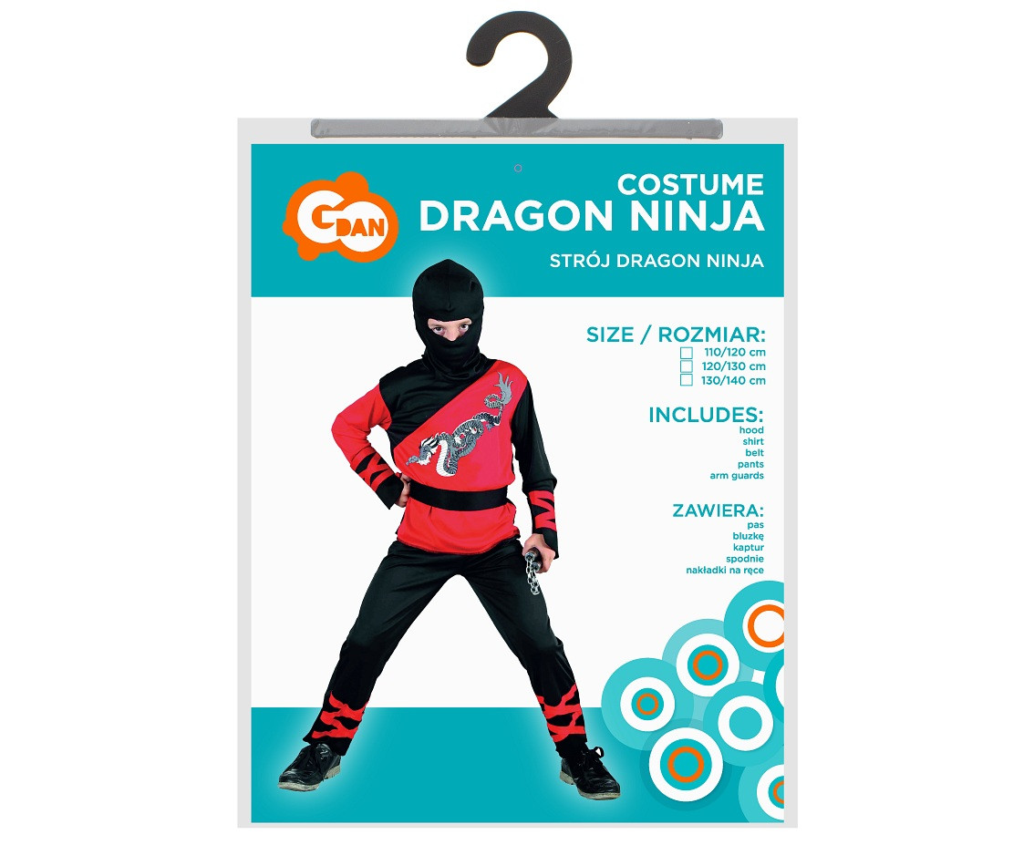 Dragon Ninja role-play set (shirt, pants, hood, wristbands, belt), size 120/130