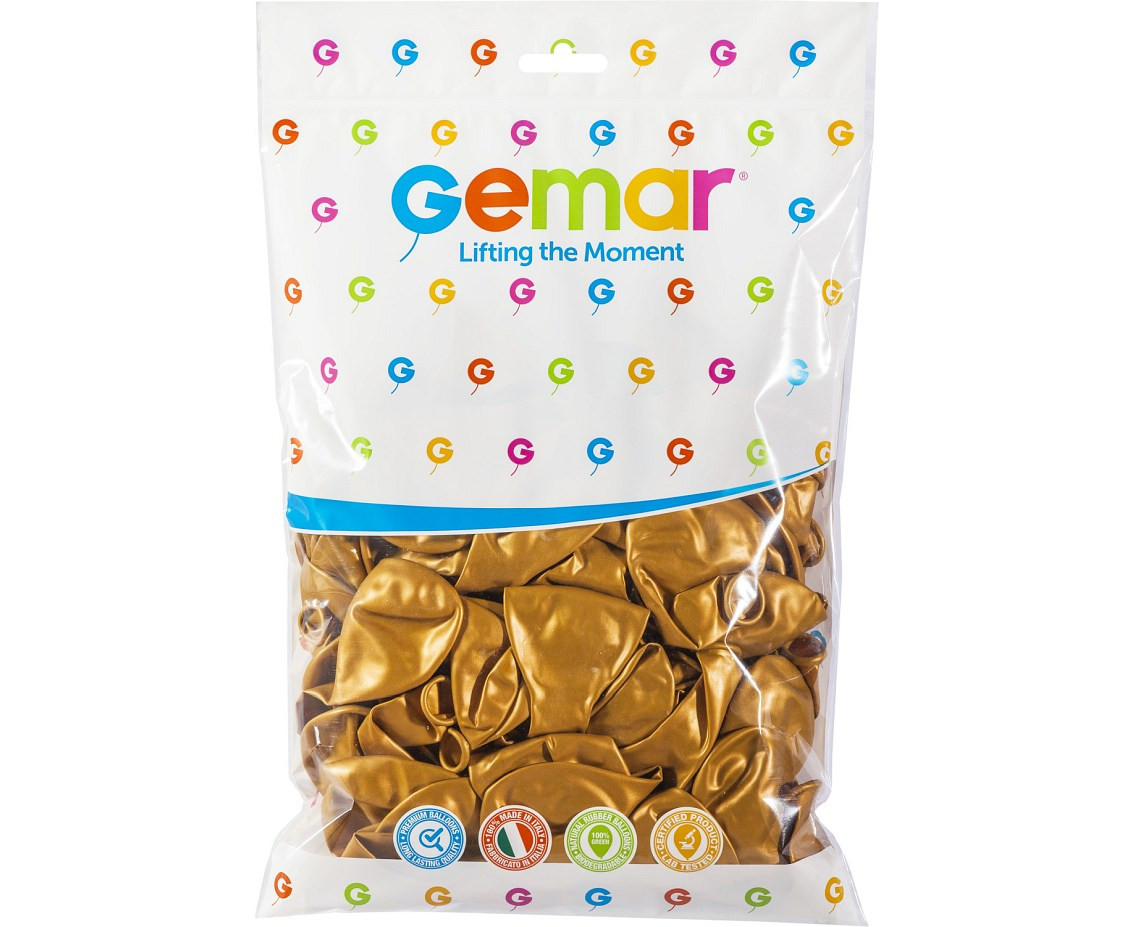 Balony Gemar 8", metalik złote, 100szt.