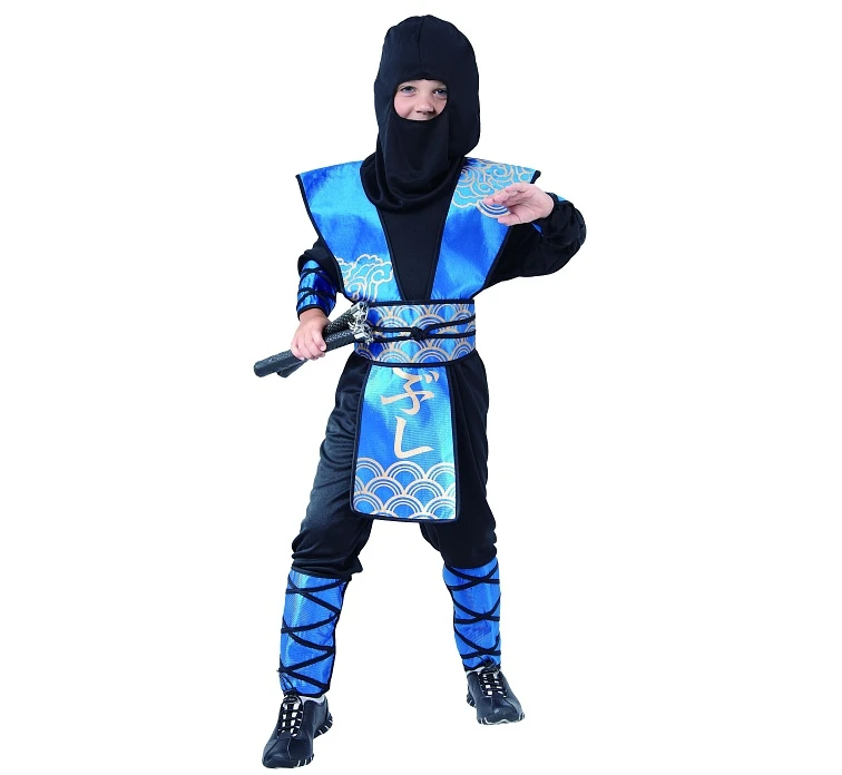 Blue Ninja role-play set for kids (hood, shirt, hand, leg and body covers), size 120/130 cm