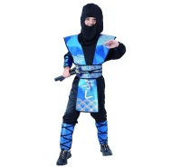 Blue Ninja role-play set for kids (hood, shirt, hand, leg and body covers), size 120/130 cm