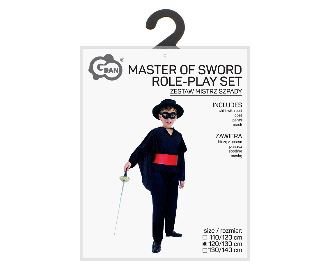 Master of Sword role-play set, (shirt with belt, coat, pants, mask) size 120/130