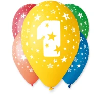 Balony Gemar 12", 1. urodziny, pastel mix, 5szt.