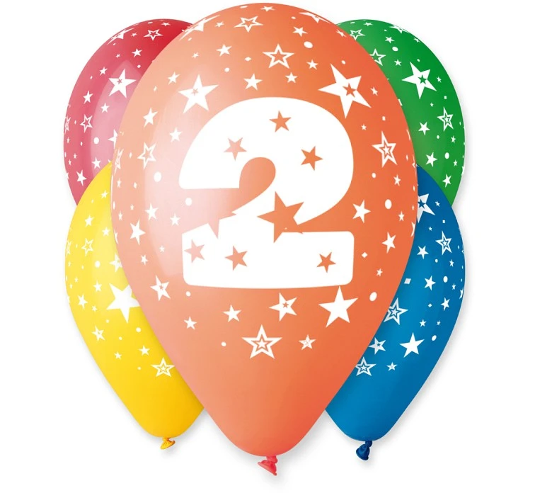 Balony Gemar 12", 2. urodziny, pastel mix, 5szt.