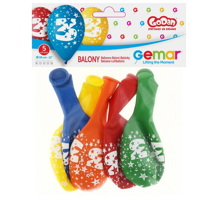 Balony Gemar 12", 3. urodziny, pastel mix, 5szt.