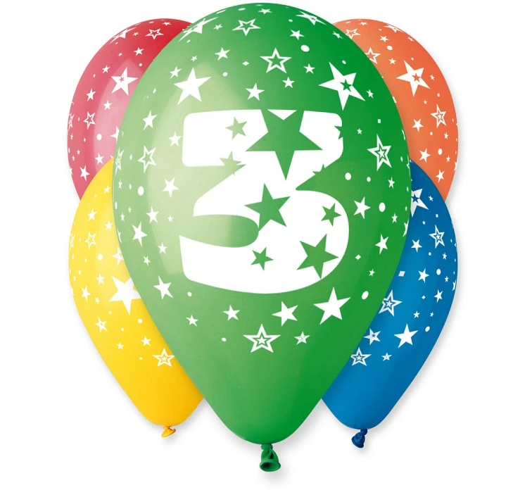 Balony Gemar 12", 3. urodziny, pastel mix, 5szt.