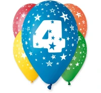 Balony Gemar 12", 4. urodziny, pastel mix, 5szt.