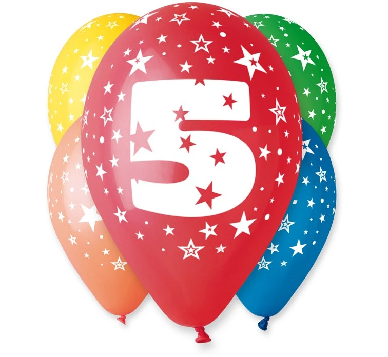 Balony Gemar 12", 5. urodziny, pastel mix, 5szt.