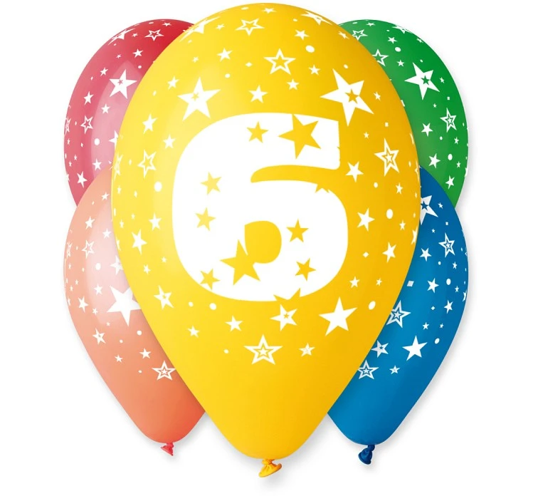Balony Gemar 12", 6. urodziny, pastel mix, 5szt.