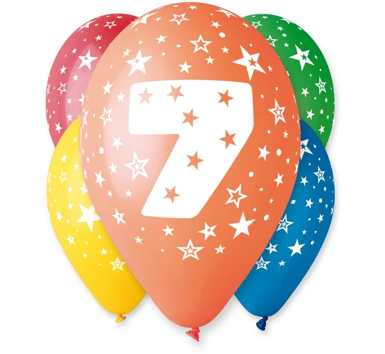 Balony Gemar 12", 7. urodziny, pastel mix, 5szt.