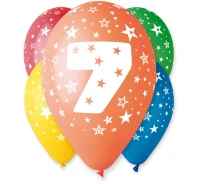 Balony Gemar 12", 7. urodziny, pastel mix, 5szt.