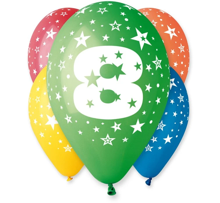 Balony Gemar 12", 8. urodziny, pastel mix, 5szt.
