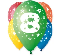 Balony Gemar 12", 8. urodziny, pastel mix, 5szt.