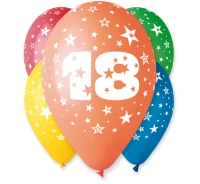 Balony Gemar 12", 18. urodziny, pastel mix, 5szt.