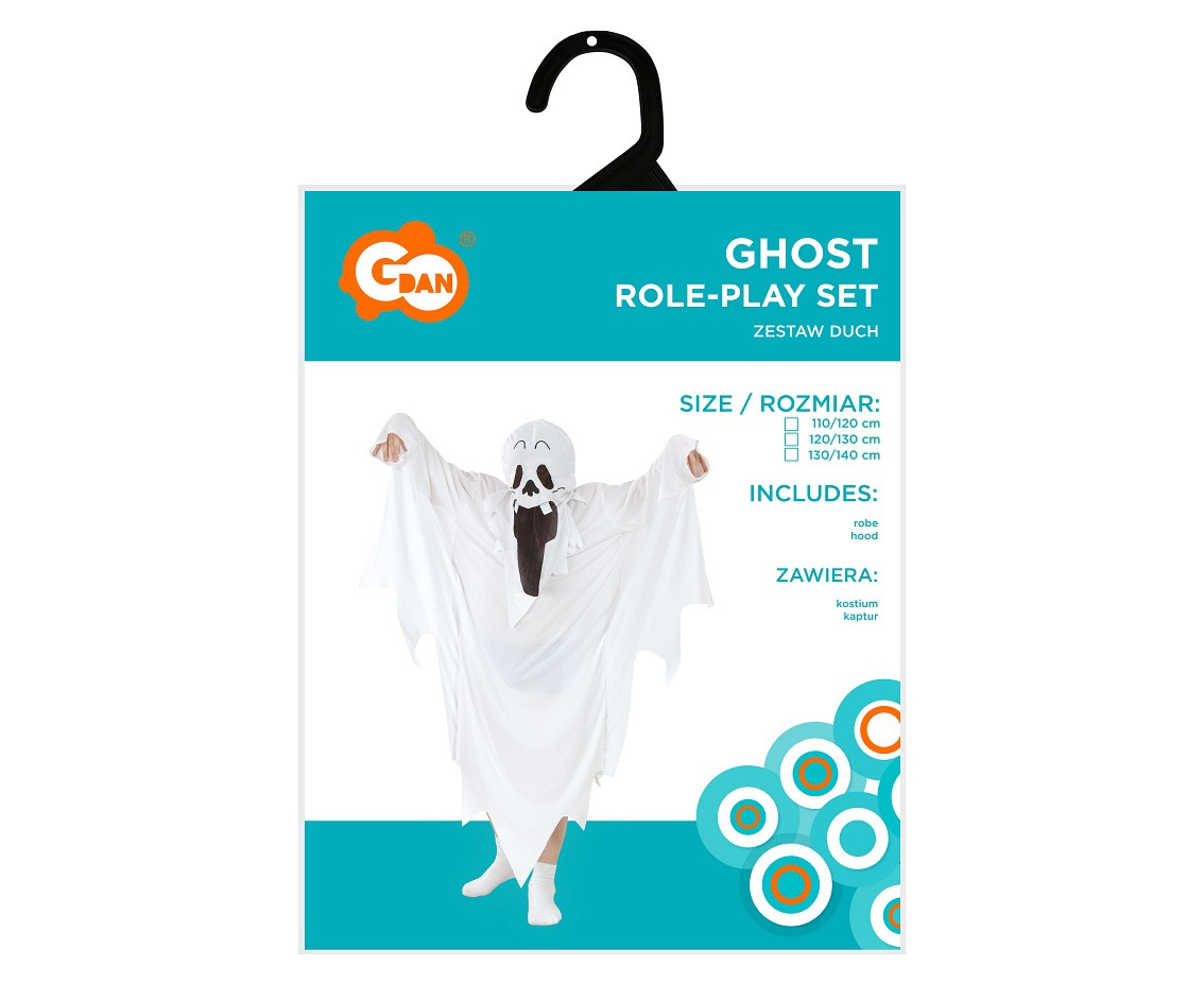 Ghost role-play set for kids (robe, hood), size 130/140 cm