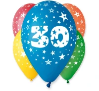 Balony Gemar 12", 30. urodziny, pastel mix, 5szt. KK