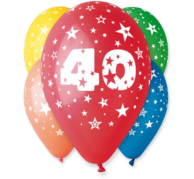 Balony Gemar 12", 40. urodziny, pastel mix, 5szt. KK