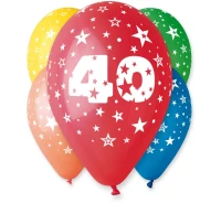 Balony Gemar 12", 40. urodziny, pastel mix, 5szt. KK