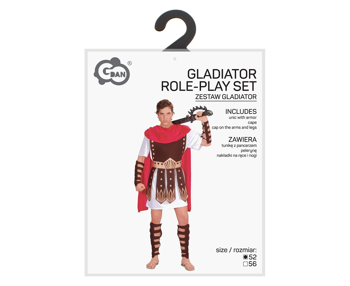 Zestaw dla dorosłych Gladiator (tunika z pancerzem, peleryna, nakładki na ręce i nogi), rozm. 52