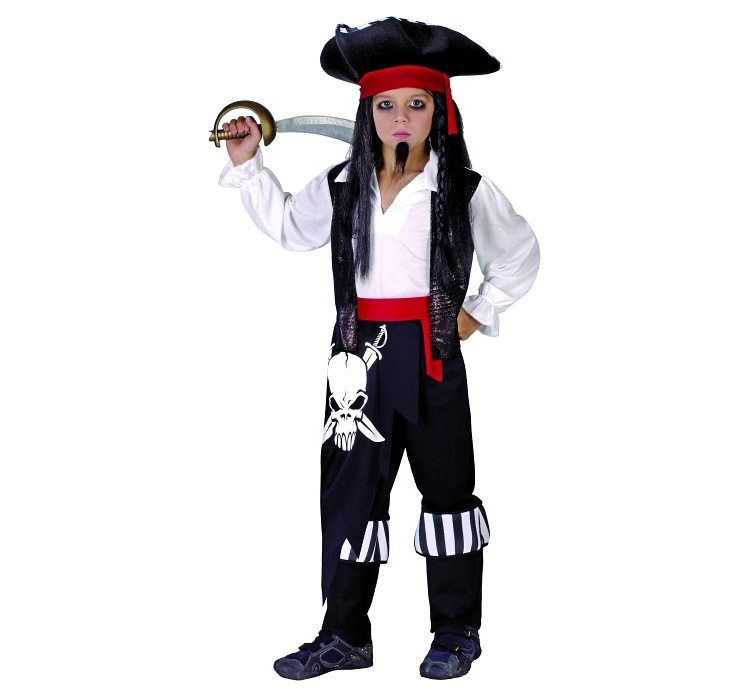Pirate Captain role-play set for kids (shirt with vest, pants with belt, booth legs, hat), size 120/130 cm