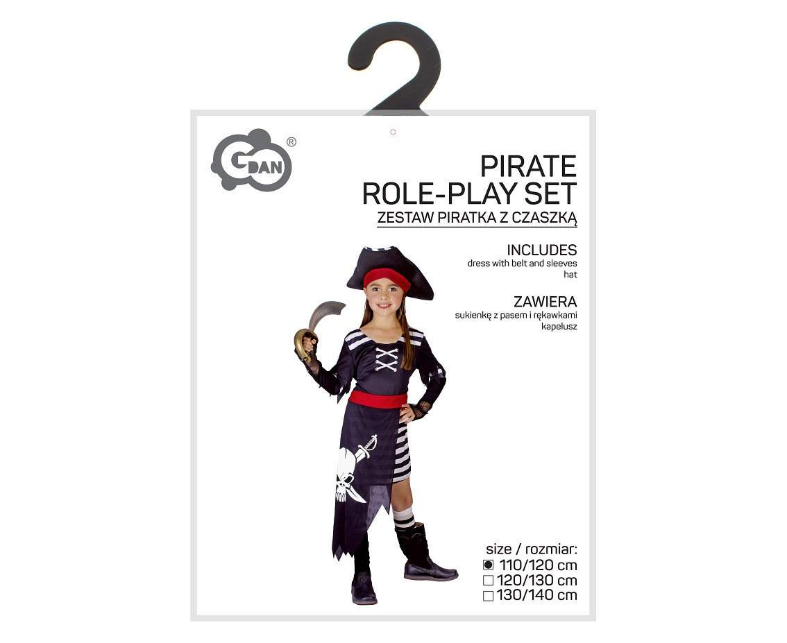 Pirate role-play set for kids (dress with belt, sleeves, hat), size 110/120 cm