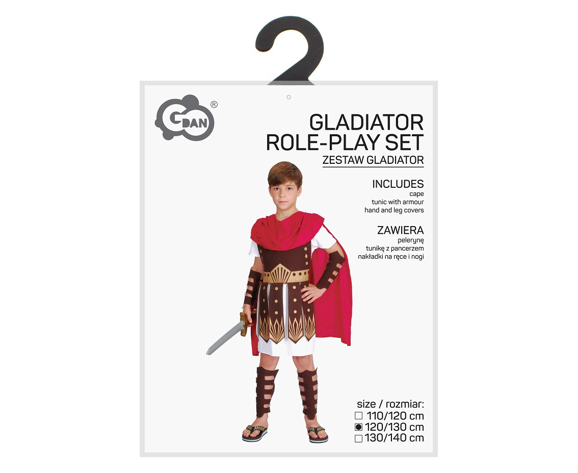 Gladiator role-play set for kids (tunic with armor, cape, hand and leg covers), size 120/130 cm