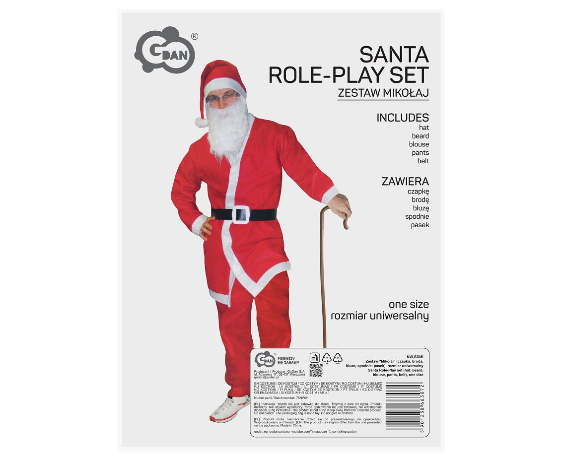 Santa Role-Play set (hat, beard, blouse, pants, belt), one size