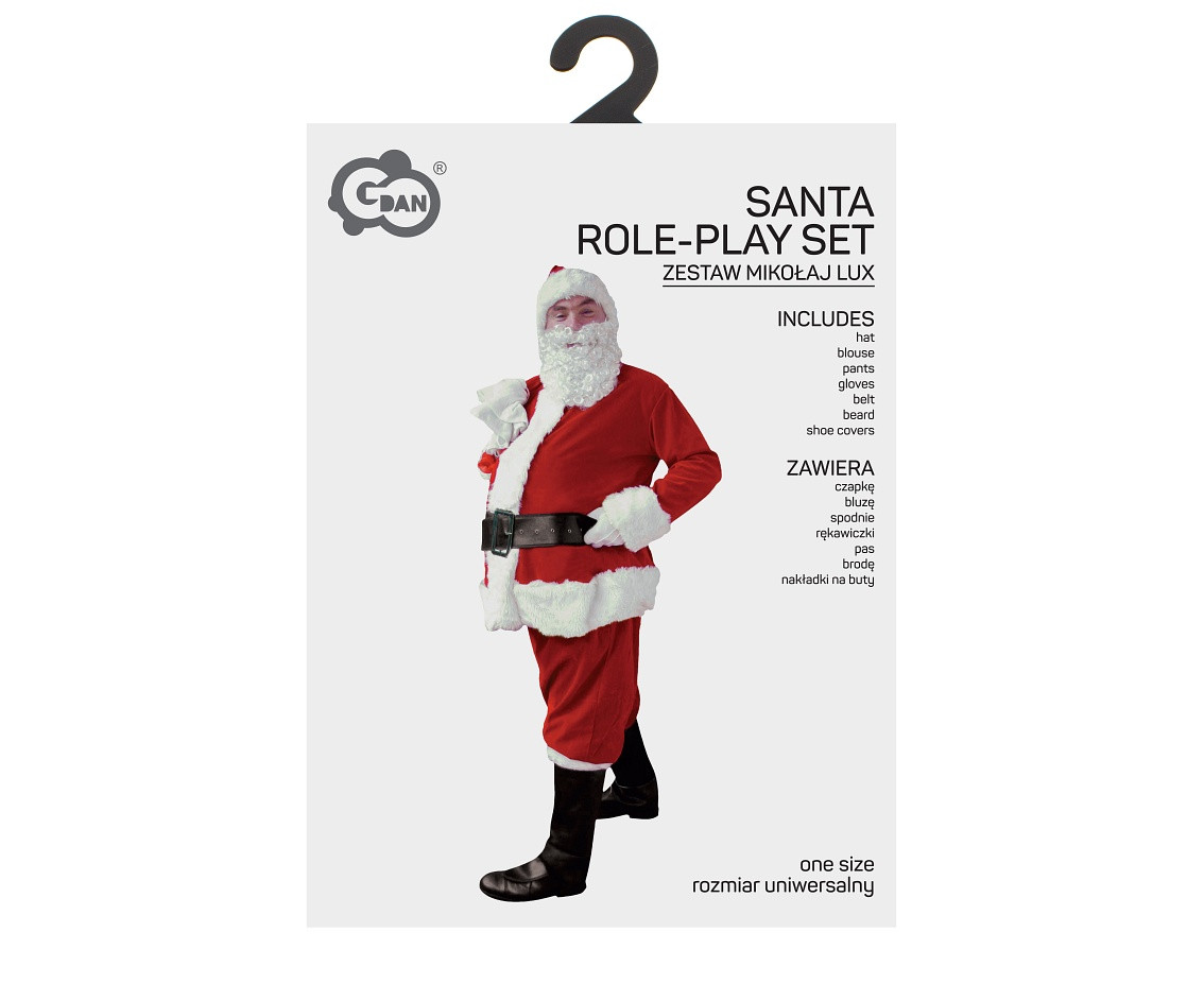 Santa Role-Play set (hat, blouse, pants, gloves, belt, beard, shoe covers  costume), one size