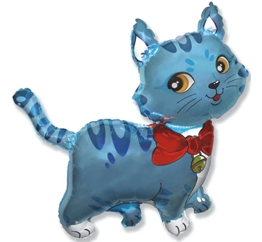 Foil balloon 14" FX - Blue kitten,  unpacked (flat)