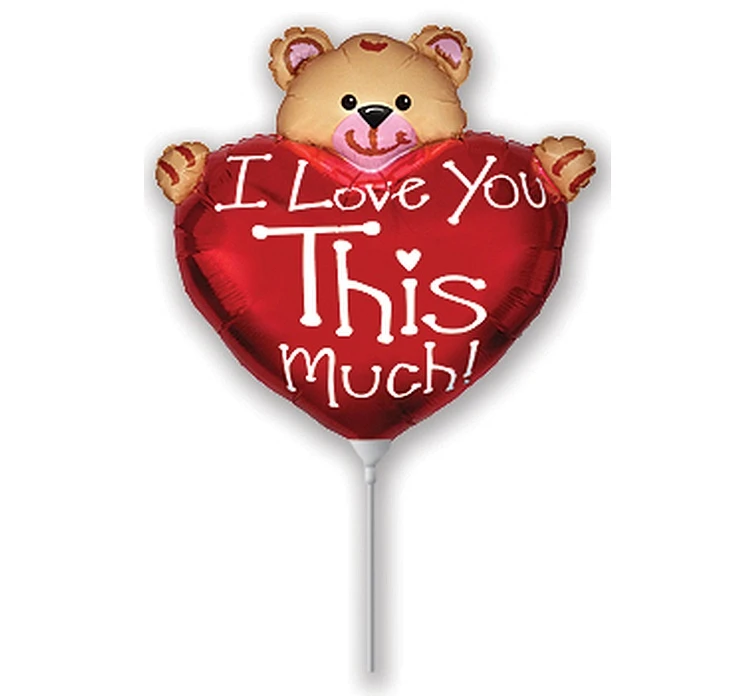 Foil balloon 14" FX - Teddy bear with heart,  unpacked (flat)