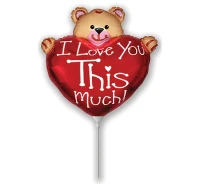 Foil balloon 14" FX - Teddy bear with heart,  unpacked (flat)