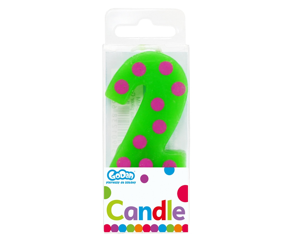 Pick candle "Dots" with digit "2", 6 cm EOL