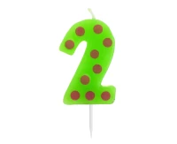 Pick candle "Dots" with digit "2", 6 cm EOL
