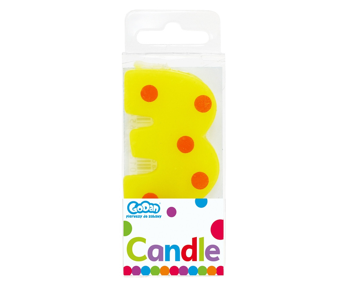 Pick candle "Dots" with digit "3", 6 cm EOL