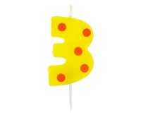Pick candle "Dots" with digit "3", 6 cm EOL