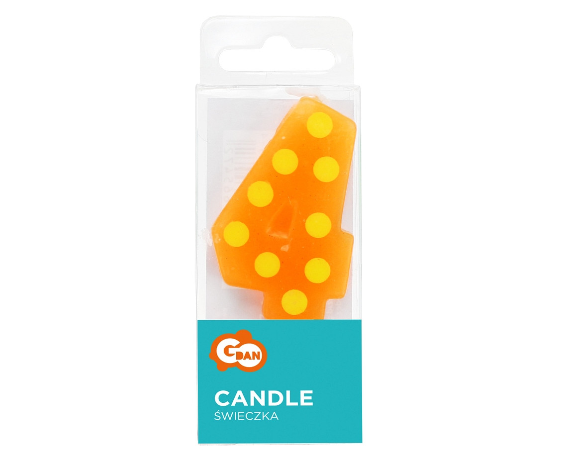 Pick candle "Dots" with digit "4", 6 cm EOL