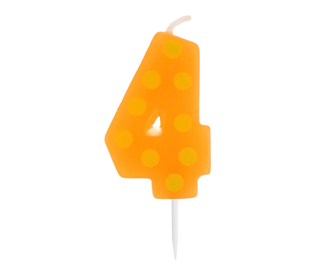 Pick candle "Dots" with digit "4", 6 cm EOL